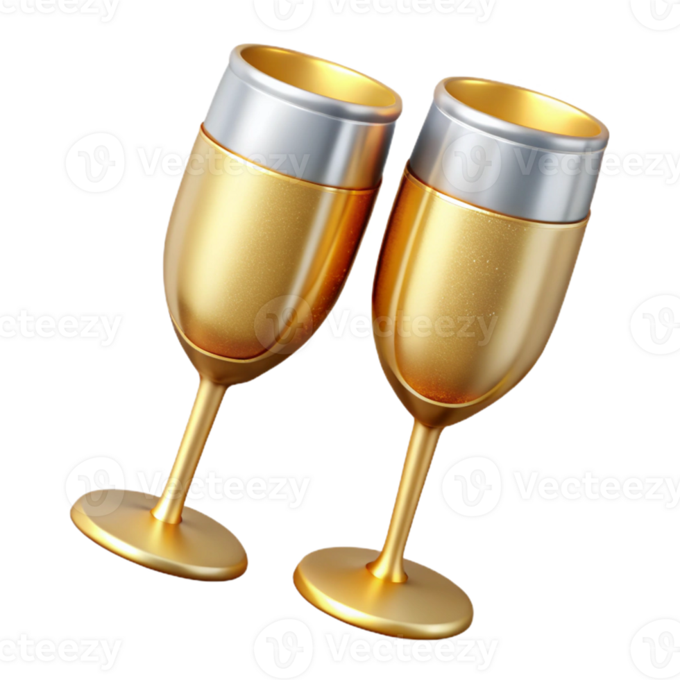 vibrant creative Wedding Champagne Glasses with Golden Rim Isolated detailed png