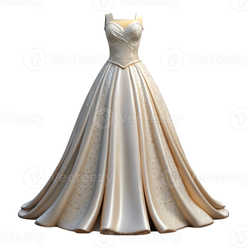 serene abstract Wedding Dress with Long Train Isolated on Transparent Background detailed png
