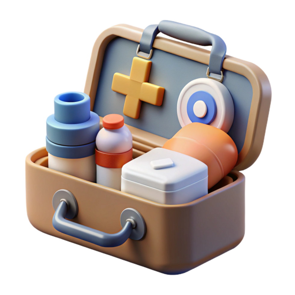 wonderful creative First Aid Kit Open with Supplies Transparent Background high quality png