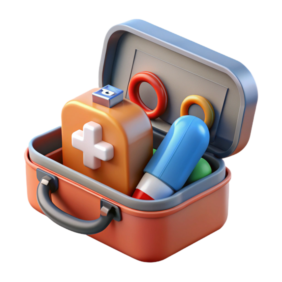 extraordinary abstract First Aid Kit Open with Supplies Transparent Background professional png