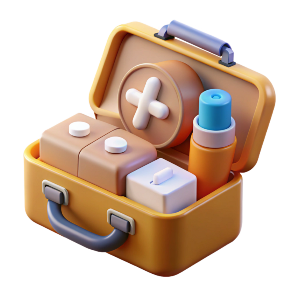 elegant artistic First Aid Kit Open with Supplies Transparent Background genuine png