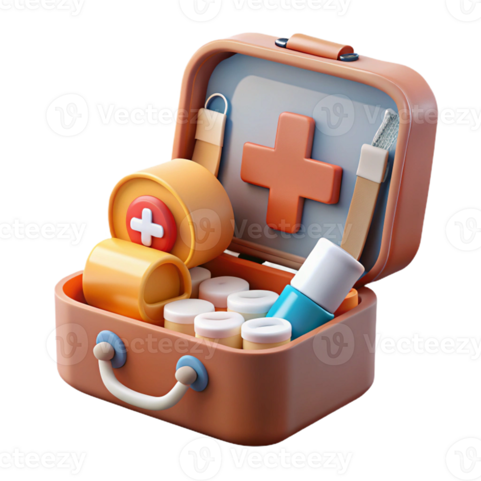 wonderful vintage First Aid Kit Open with Supplies Transparent Background professional png