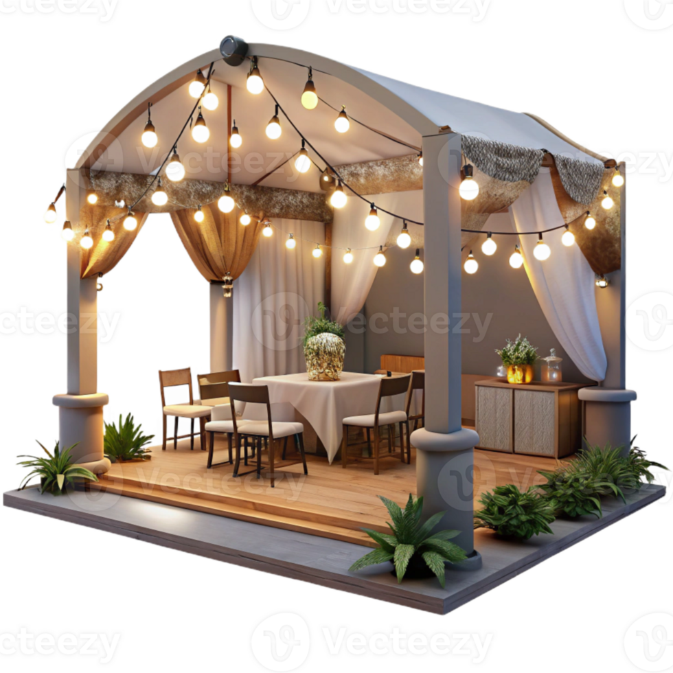 stunning modern Wedding Reception Area with String Lights Cutout detailed png