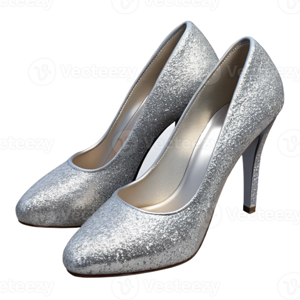 wonderful modern Wedding Shoes Silver Glitter Heels Isolated authentic png