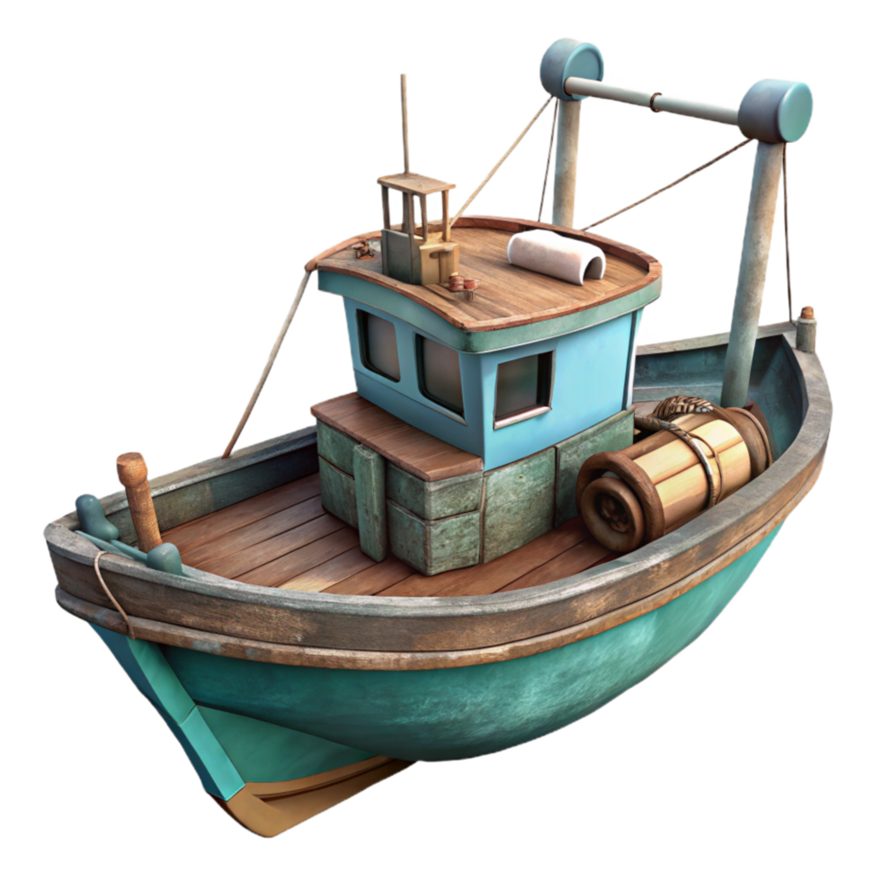 impressive vintage Fishing Boat on Lake Transparent Background Cutout detailed png