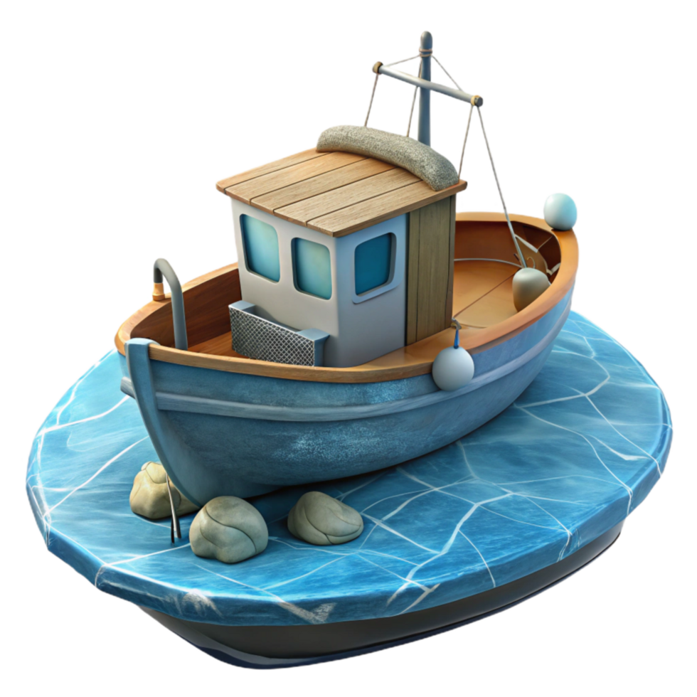 impressive modern Fishing Boat on Lake Transparent Background Cutout high resolution png