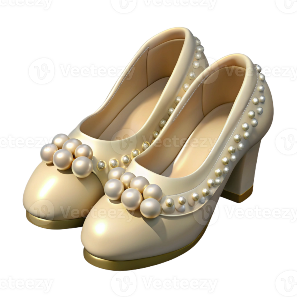 serene vintage Wedding Shoes with Pearl Embellishments Isolated original png