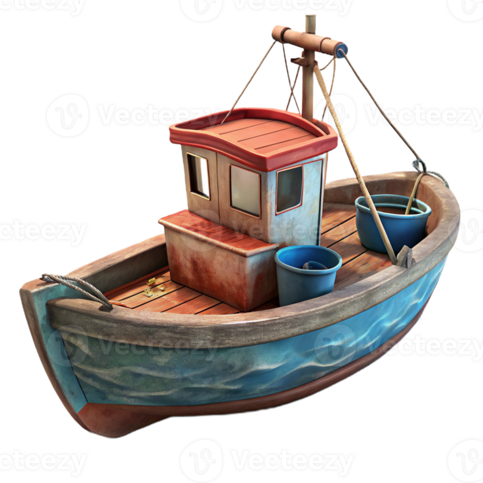 wonderful minimalist Fishing Boat on Lake Transparent Background Cutout professional png