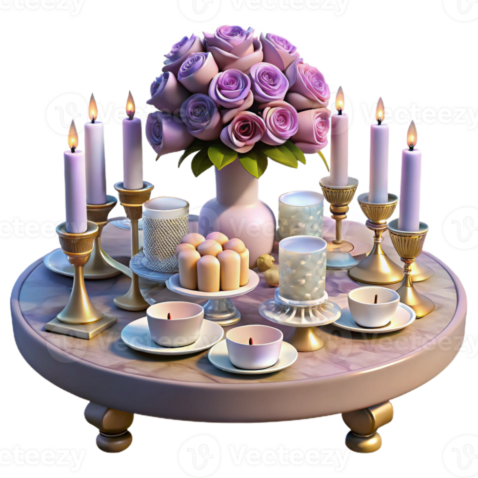 vibrant classic Wedding Table Decorated with Flowers and Candles Isolated png