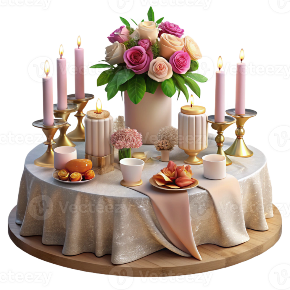 deslumbrante rústico Casamento mesa decorado com flores e velas isolado genuíno png