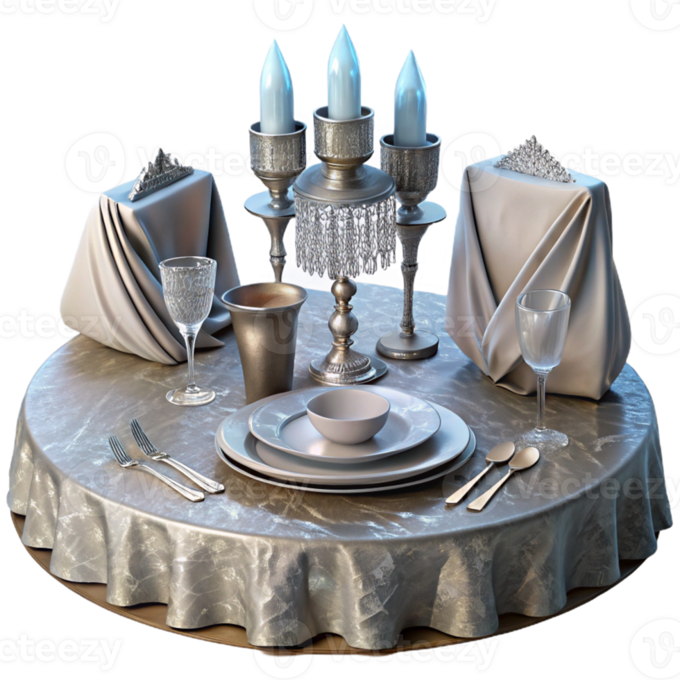 vibrant modern Wedding Table Setting Silverware Crystal Transparent Background premium png