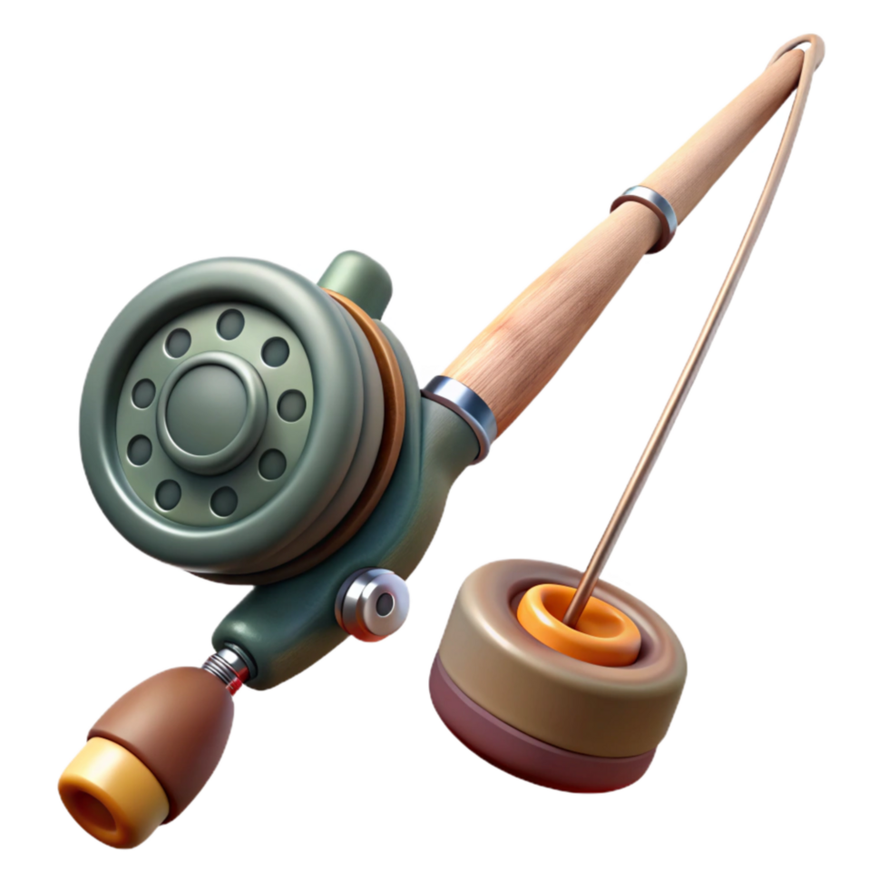 dramatic traditional Fishing Rod and Reel Casting Line Isolated detailed png
