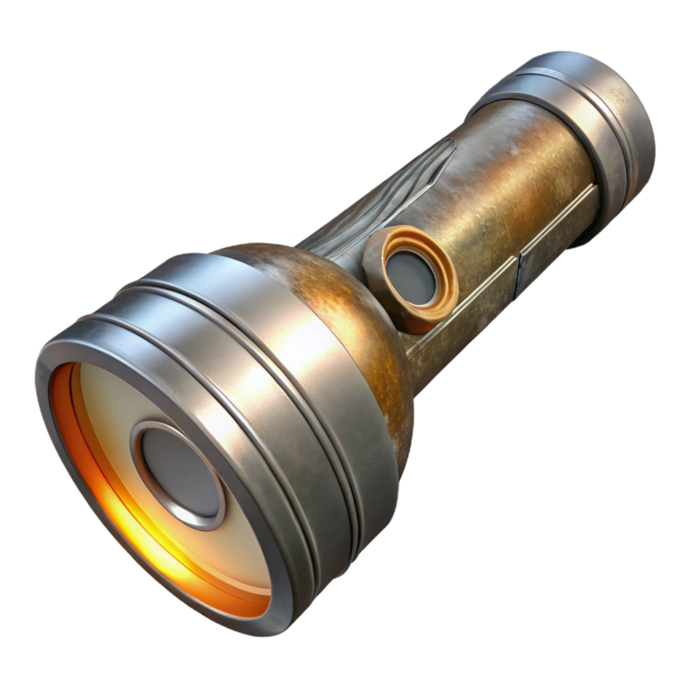 serene artistic Flashlight Metal with Beam Isolated authentic png