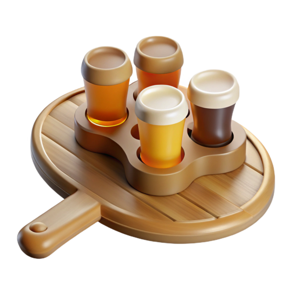 stunning classic Flight of Beer Samples on Wooden Paddle Transparent Background exclusive png