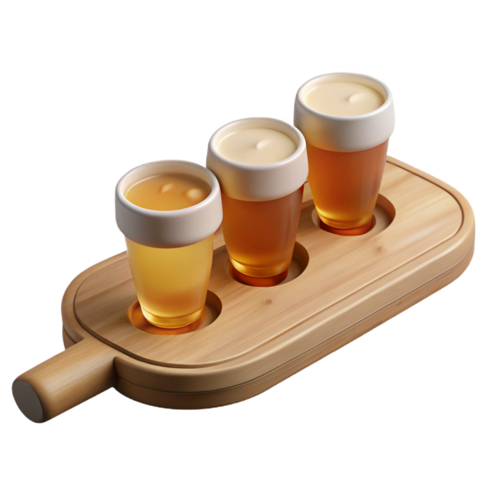 beautiful modern Flight of Beer Samples on Wooden Paddle Transparent Background detailed png