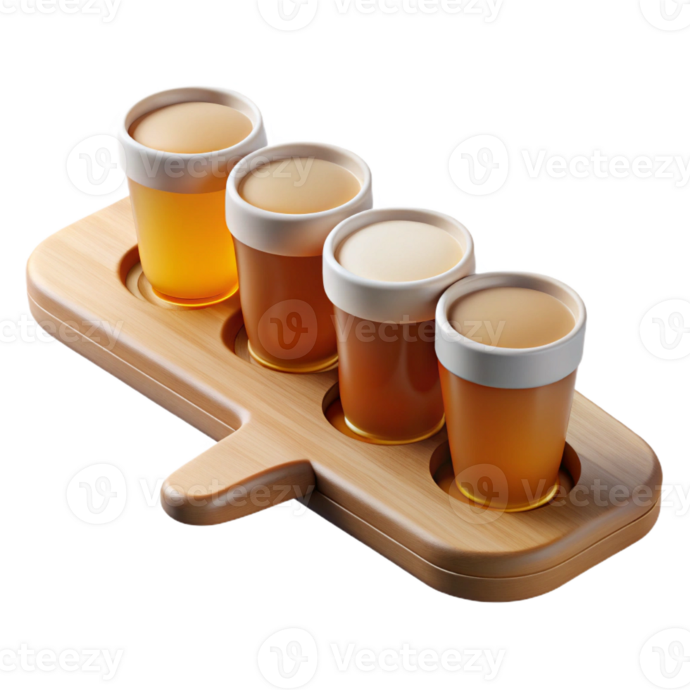 dramatic creative Flight of Beer Samples on Wooden Paddle Transparent Background premium png
