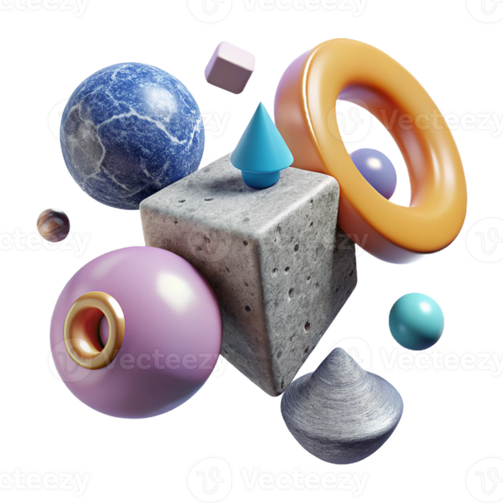 wonderful traditional Floating 3d Objects in Ar Space Transparent Background png