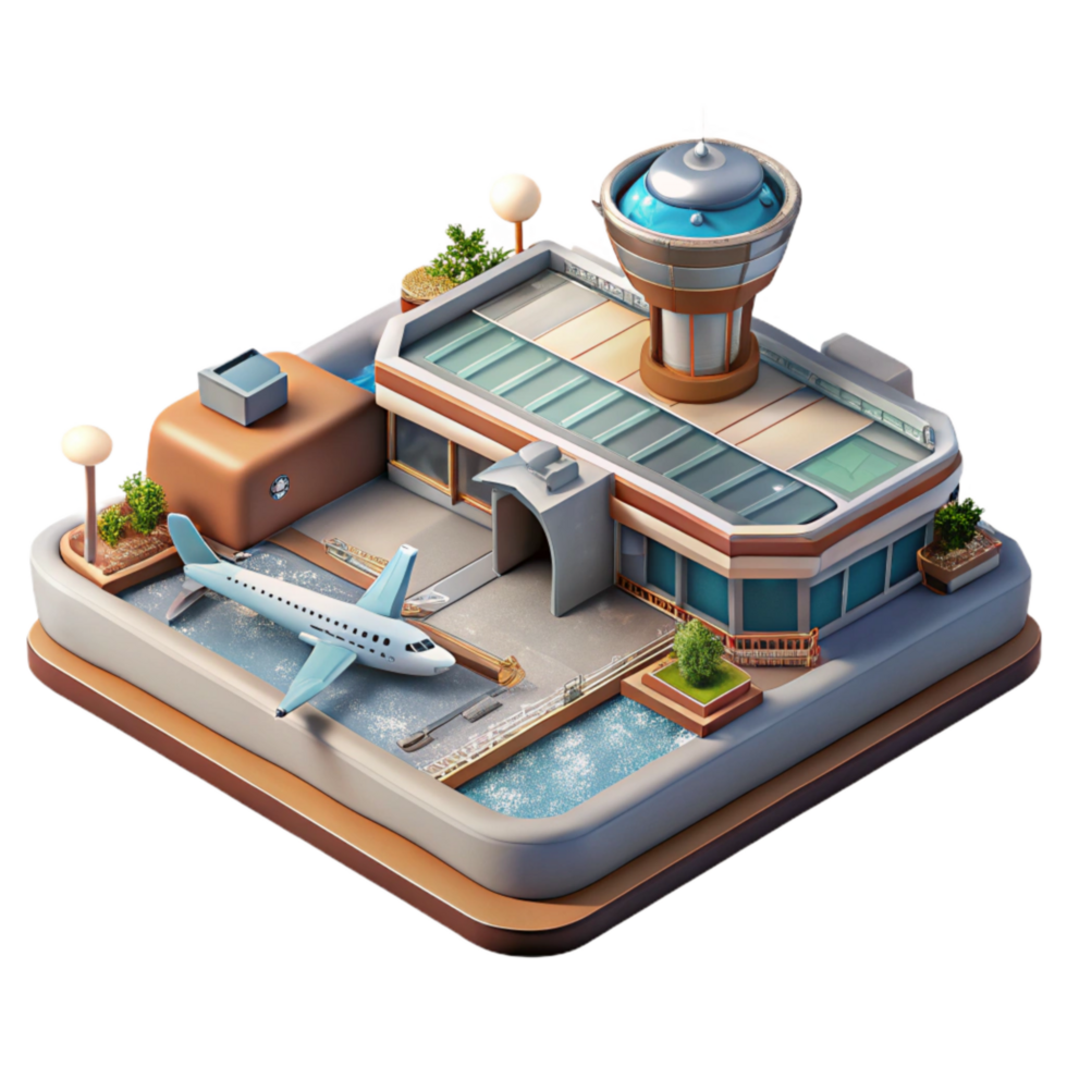 beautiful creative Floating Airport Concept Art Isometric View Transparent Background authentic png