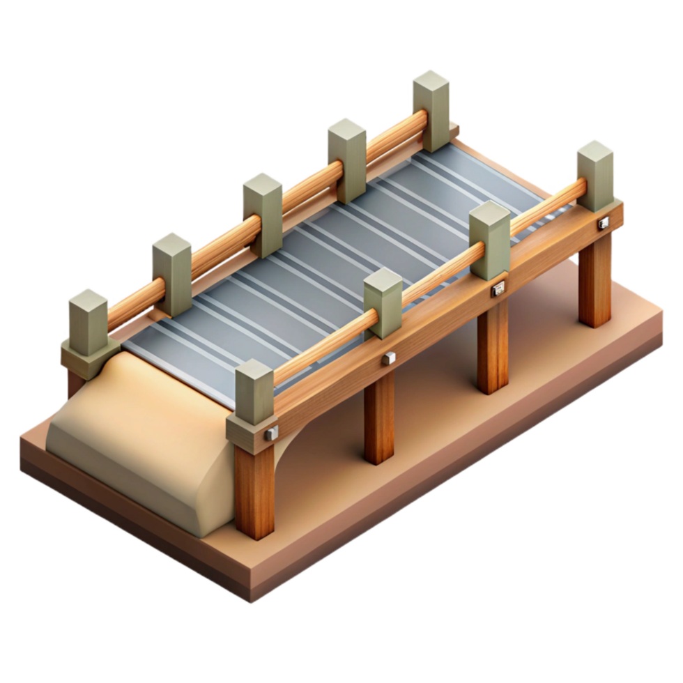 serene classic Floating Bridge Section Isometric View Isolated high quality png