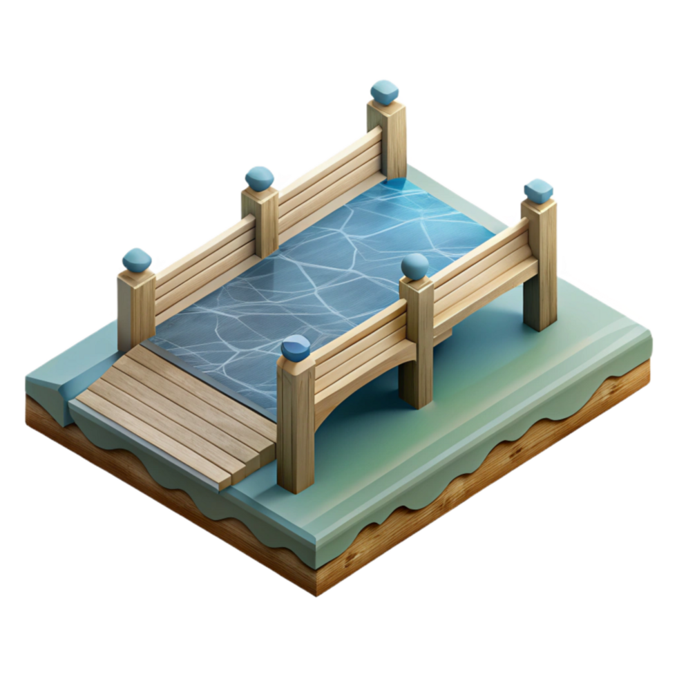vibrant rustic Floating Bridge Section Isometric View Isolated exclusive png
