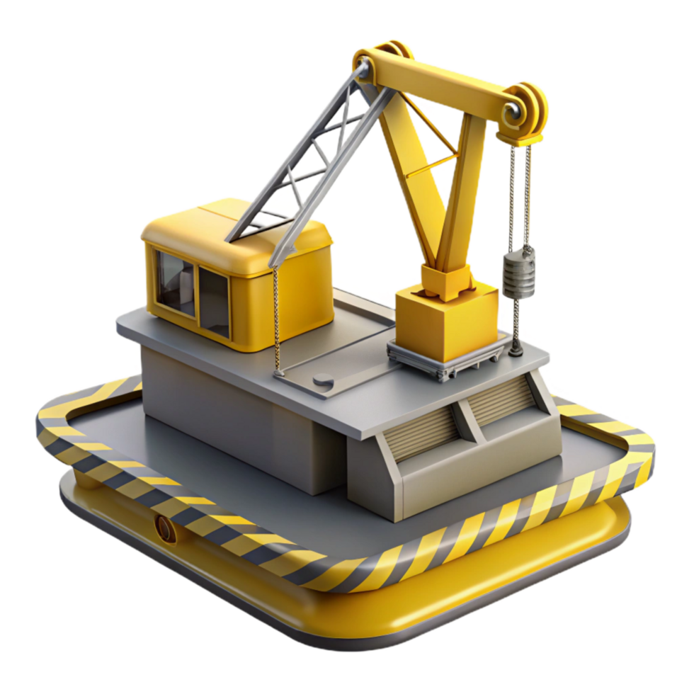 dramatic contemporary Floating Dock Crane Yellow and Grey Isolated authentic png