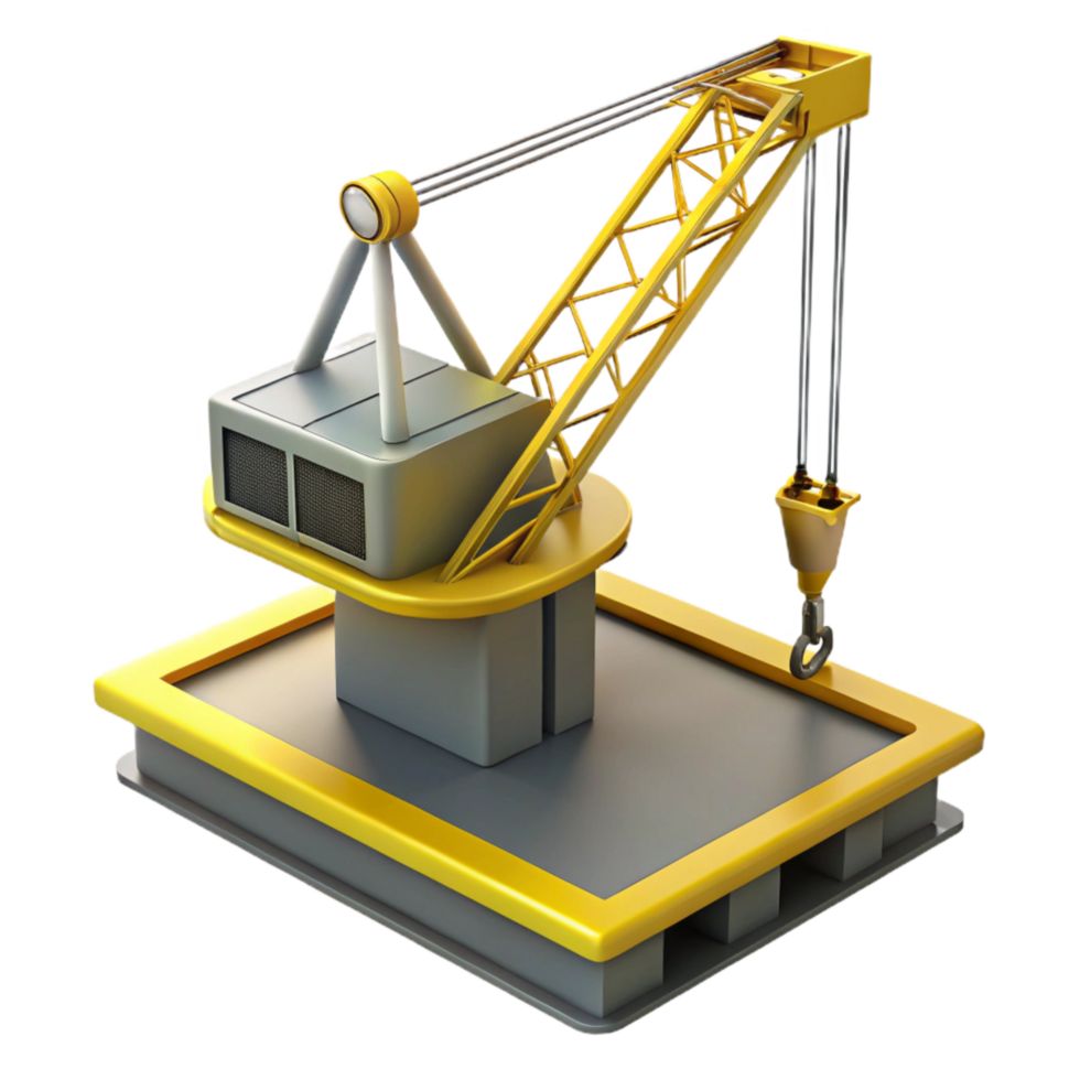 vibrant minimalist Floating Dock Crane Yellow and Grey Isolated genuine png