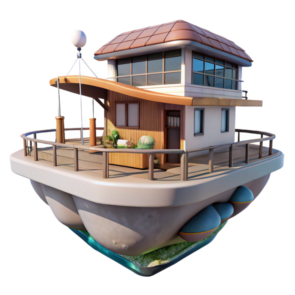 dramatic contemporary Floating Hotel Concept Art Side Angle Isolated premium png