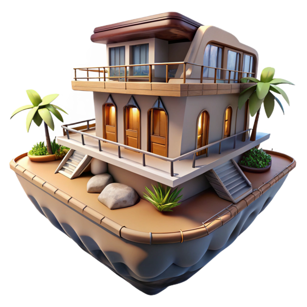 extraordinary minimalist Floating Hotel Concept Art Side Angle Isolated original png