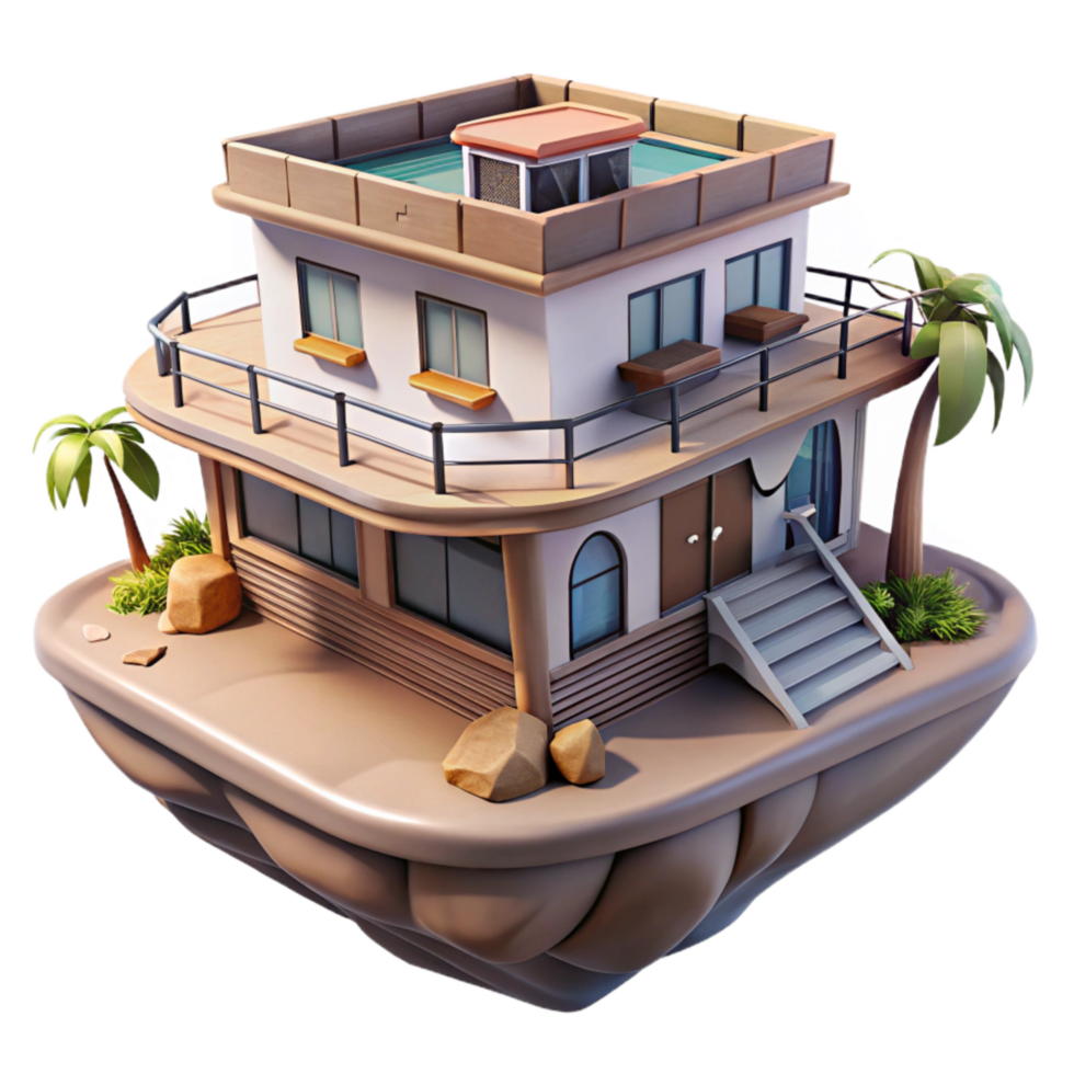 vibrant vintage Floating Hotel Concept Art Side Angle Isolated high quality png