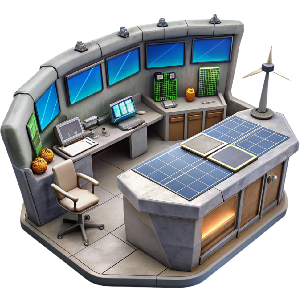 stunning abstract Floating Solar Farm Control Room Interior View Isolated genuine png