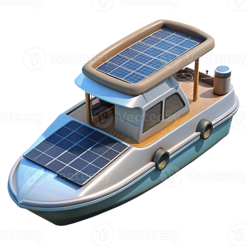 beautiful classic Floating Solar Farm Maintenance Boat Side View Transparent Background high resolution png