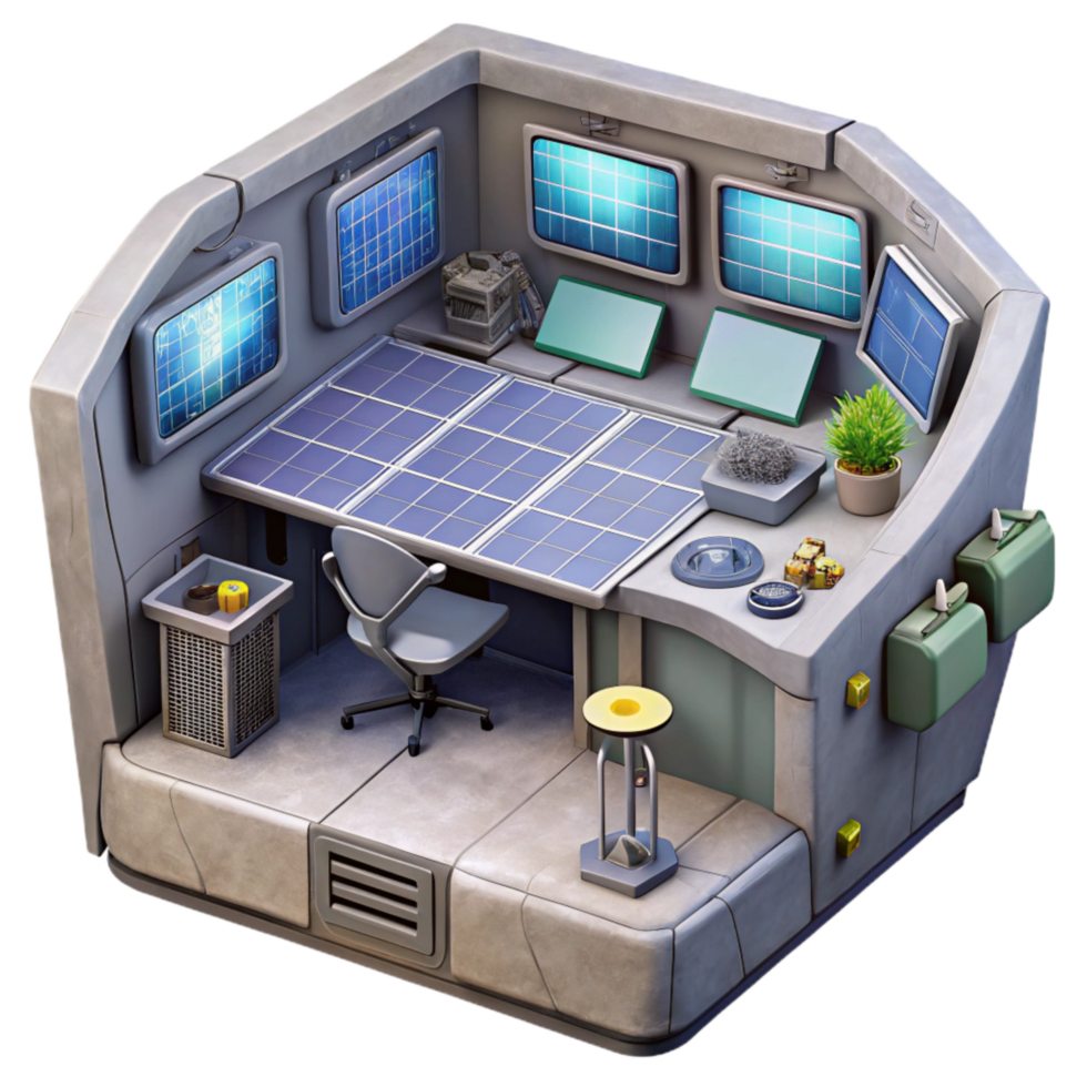serene rustic Floating Solar Farm Control Room Interior View Isolated png