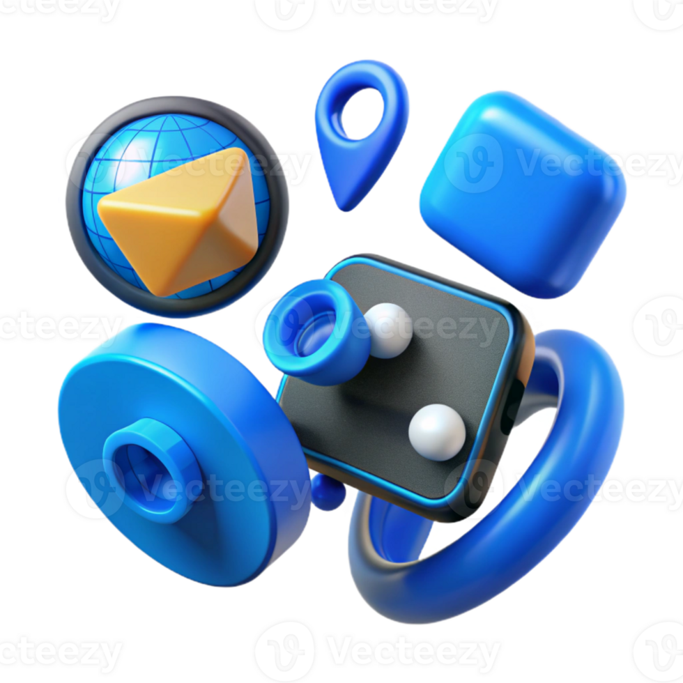 vibrant abstract Floating Vr Interface Icons with Blue Accents Cutout detailed png