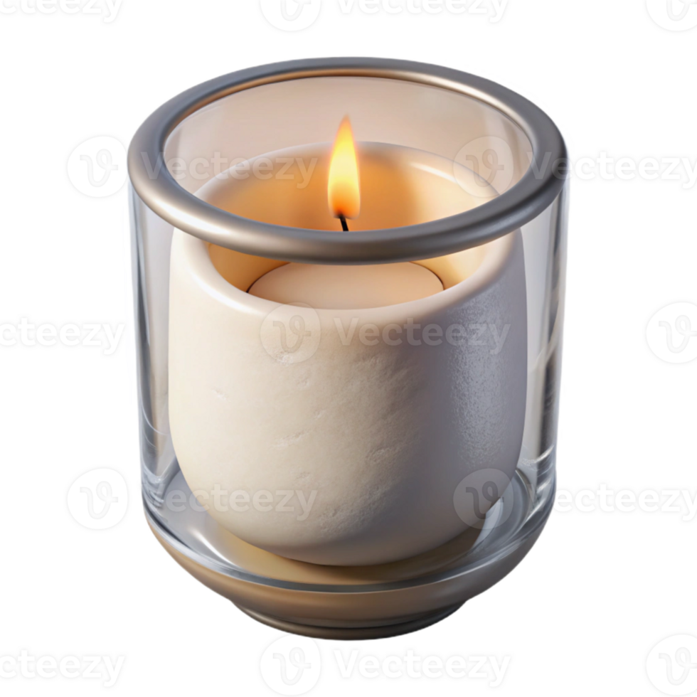 serene minimalist White Candle in Glass Holder Cutout Element authentic png