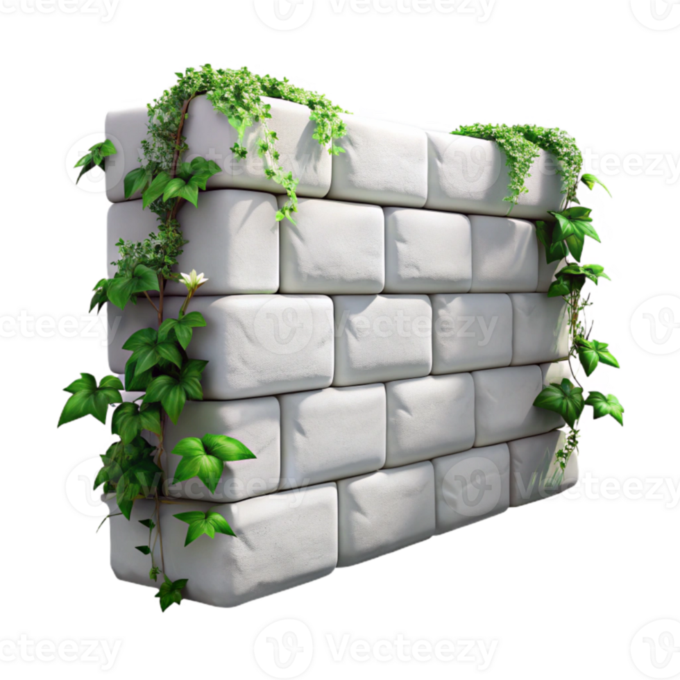 stunning modern White Brick Wall with Ivy and Flowers Isolated genuine png
