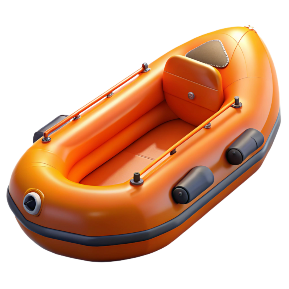dramatic minimalist Flood Rescue Boat Inflatable Orange Transparent Background professional png