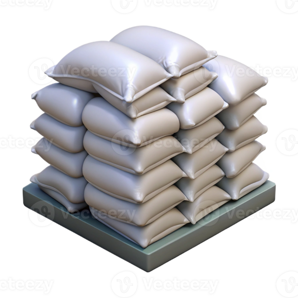 vibrant traditional Flood Barrier Sandbags Stacked Transparent Background high quality png
