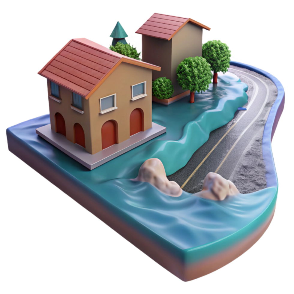 stunning minimalist Floodwaters Rushing Down Street Side View Cutout png