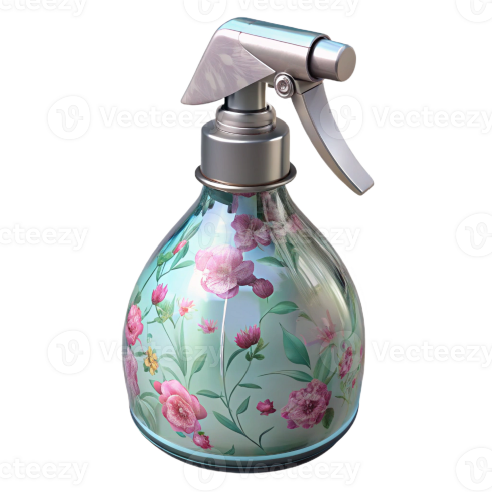elegant creative Floral Water Spray Bottle Clear Glass Isolated professional png