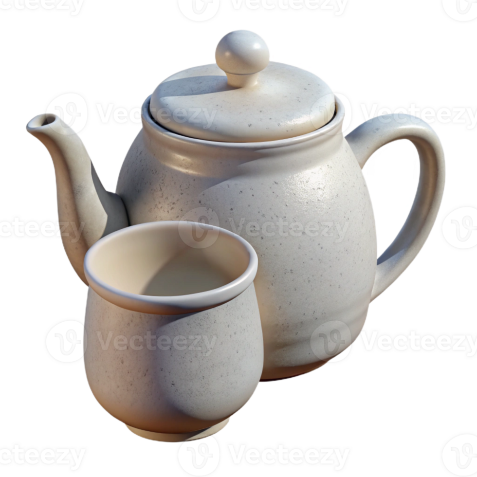 impressive classic White Ceramic Teapot with Teacup Isolated Element genuine png