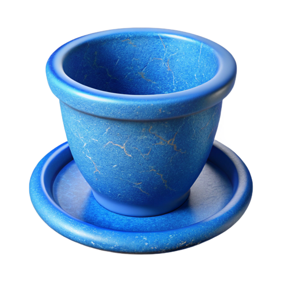 serene contemporary Flower Pot Ceramic Blue Isolated Cutout with Saucer original png
