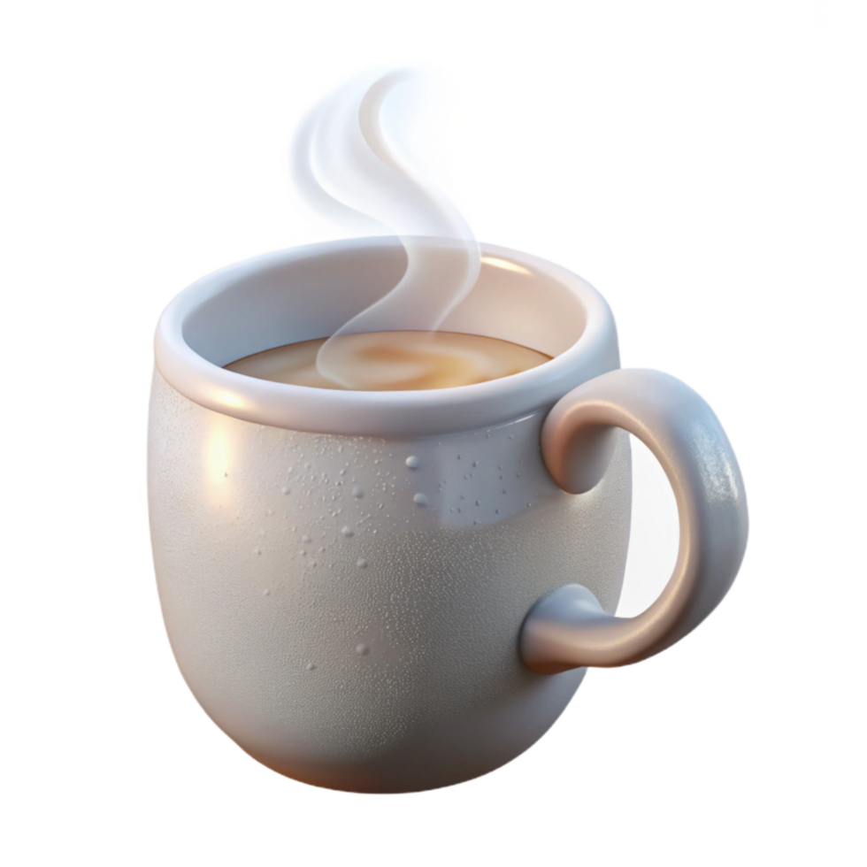 elegant artistic White Coffee Mug with Steam Side View Isolated Element genuine png