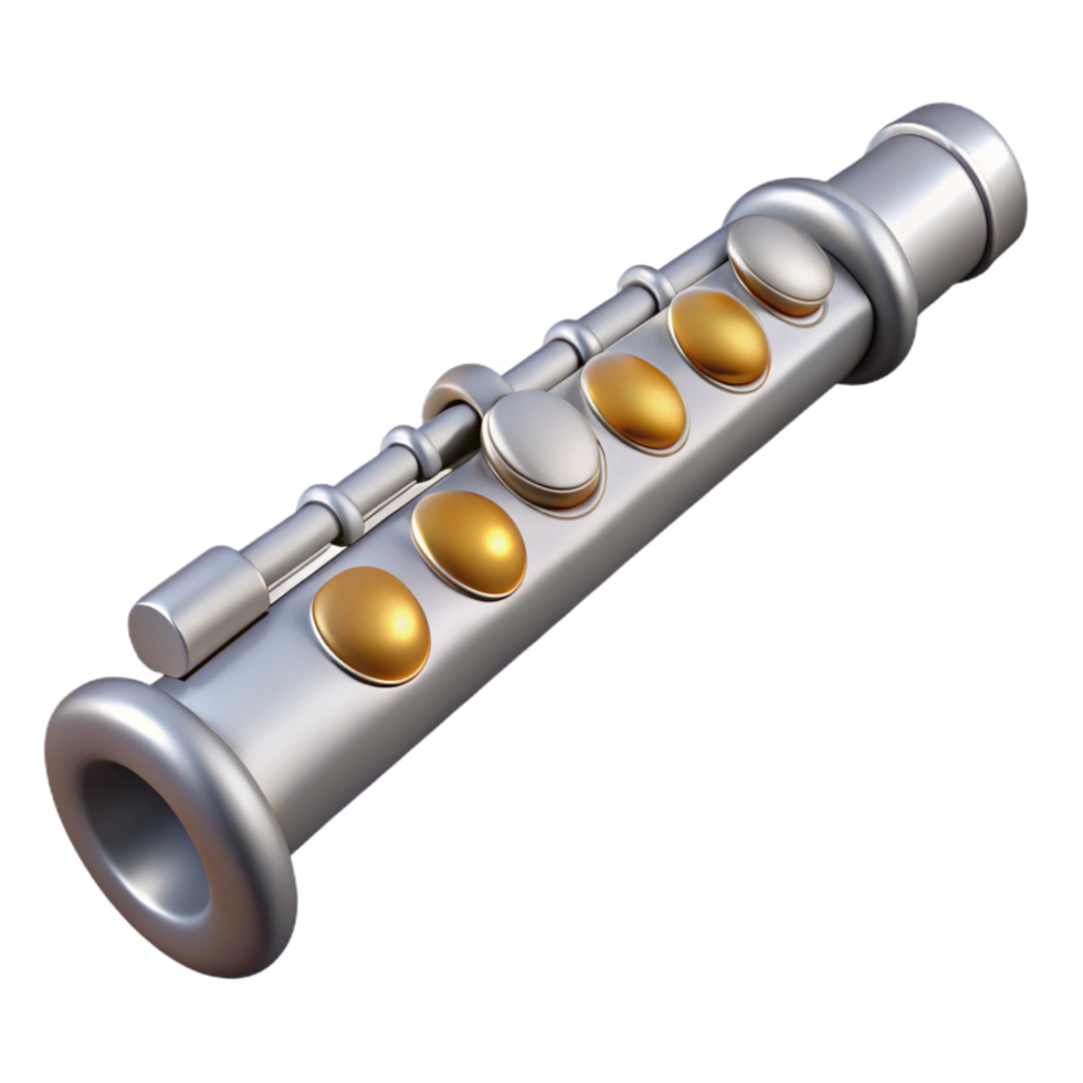dramatic abstract Flute Silver Keys Isolated with Soft Lighting high resolution png