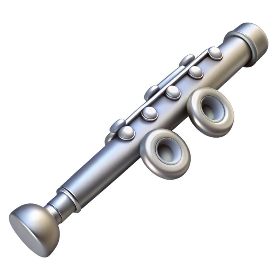 Flute Silver Keys Isolated with Soft Lighting png