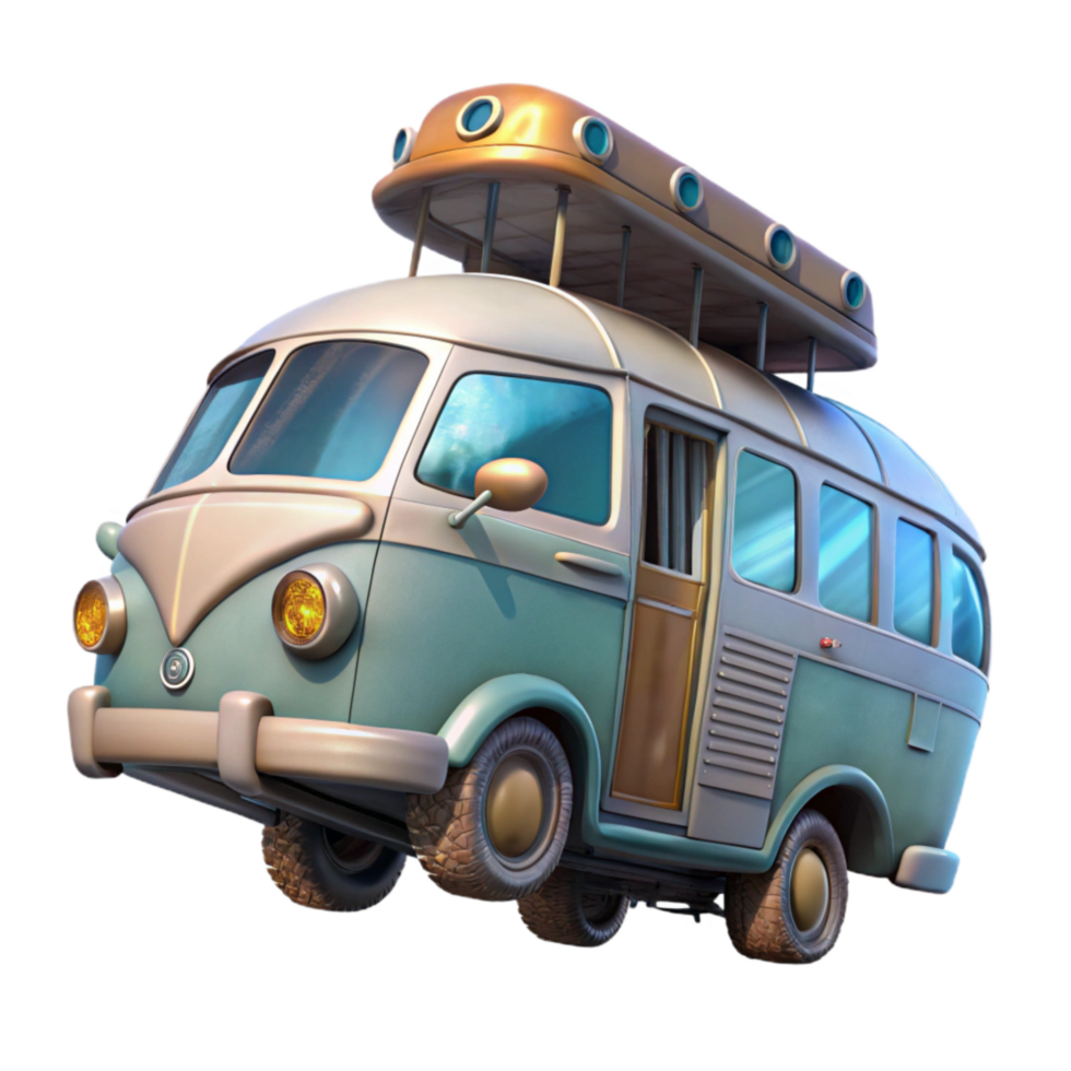 stunning vintage Flying Bus Concept Art Transparent Background Isolated premium png