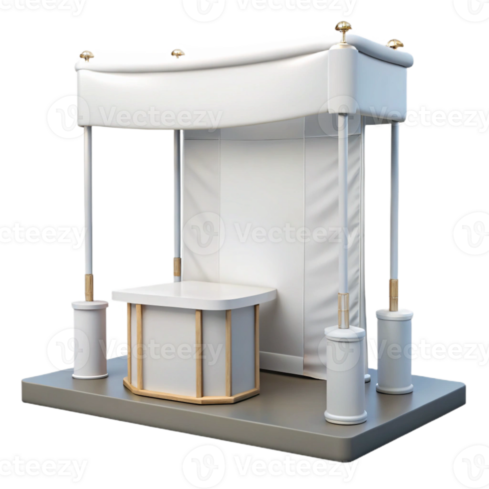wonderful classic White Expo Booth with Banner Isolated on Transparent Background premium png
