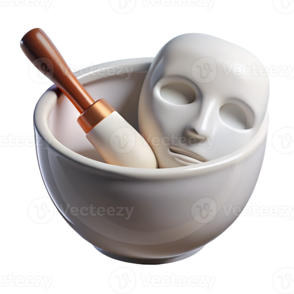 extraordinary artistic White Facial Mask Bowl with Brush Isolated premium png