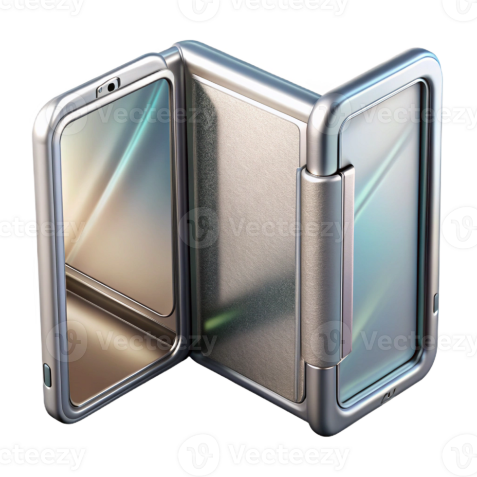 stunning artistic Foldable Phone Open Silver Isolated detailed png