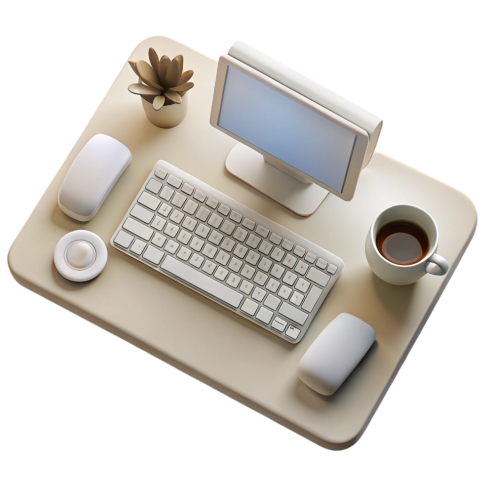 vibrant abstract White Office Desk with Keyboard and Mouse Top View Cutout professional png