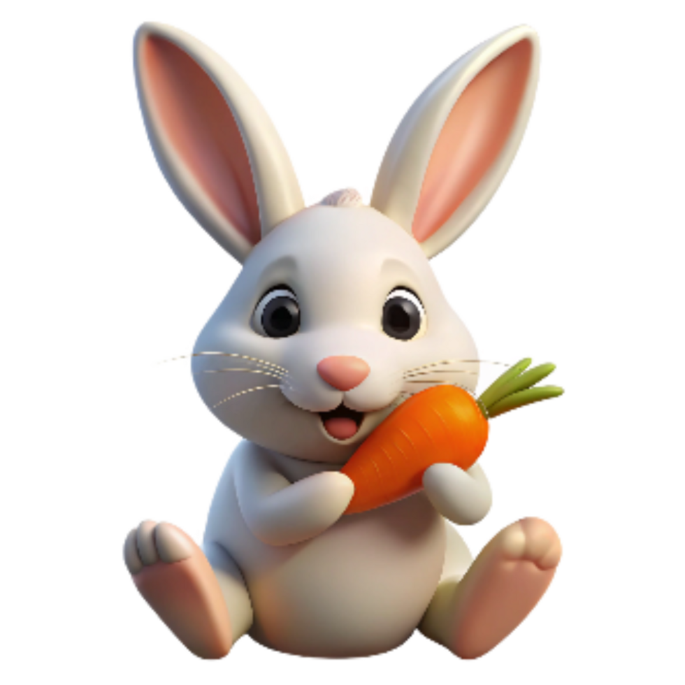 elegant artistic White Rabbit Eating Carrot Isolated on Transparent Background authentic png